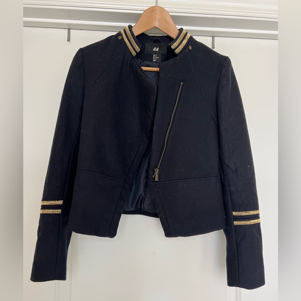 H&M Navy Blue Wool Crop Jacket